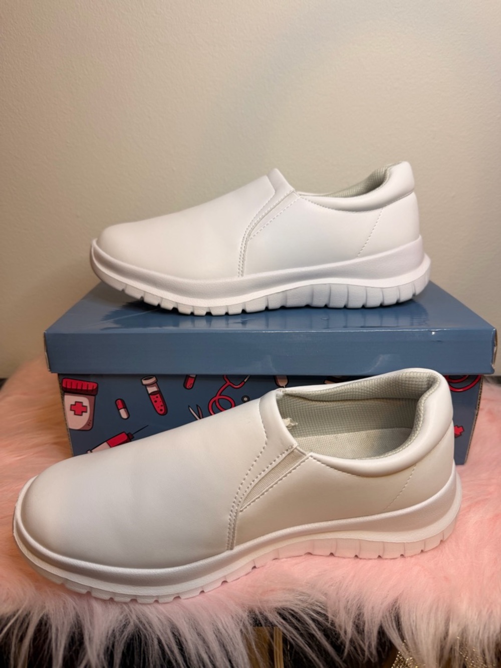 Hawkwell White Slip-On Nursing Shoes